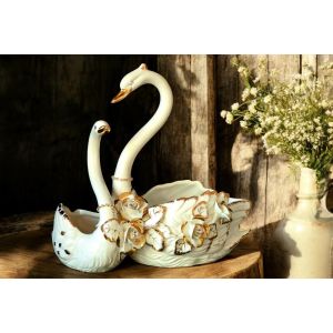 SCHWÄNE Exklusives Ornament aus Keramik im Barockstil mit Details aus 24 Karat Gold Made in Italy