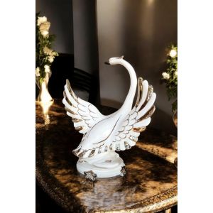 Künstlerischer Keramikschwan, verziert mit Rosen, Kristallen und Platindetails, handgefertigt.