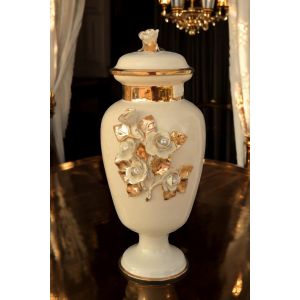 FELICE Italienische Keramik Vase handgemacht 24k Goldfarbe Swarovski-Kristalle Barockstil