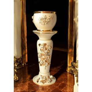 Säulenvase aus Keramik, verziert mit Rosen, Swarovski-Kristallen und goldenen Details.