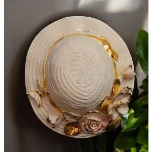 HUT Wanddekoration Ornament zum Aufhängen Keramik im Barockstil mit Details aus 24 Karat Gold Made in Italy 