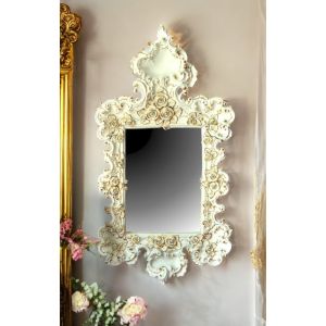 Keramikspiegel, verziert mit Rosen, Swarovski-Kristallen und goldenen Details, handgefertigt.