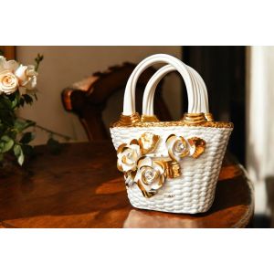 TASCHE Exklusives Ornament aus Keramik im Barockstil mit Details aus 24 Karat Gold Made in Italy