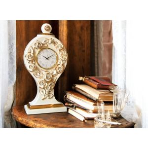 TISCHUHR Kaminuhr Keramik im Barockstil mit Details aus 24 Karat Gold Made in Italy