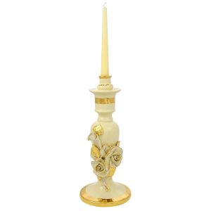 PORTACANDELE ROSETTA Kerzenhalter Keramik Kreationen Barock Stil 24k Gold Deko Made Italy