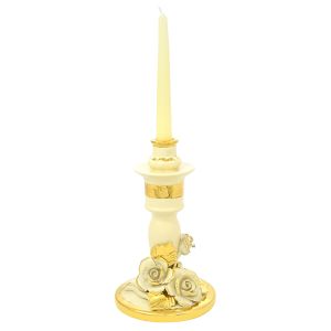 PORTACANDELE ROSETTE Kerzenhalter Keramik Kreationen Barock Stil 24k Gold Deko Made Italy