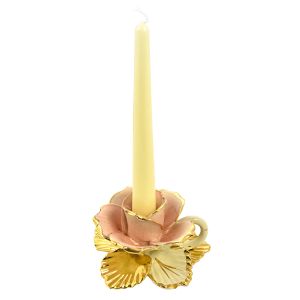 PORTACANDELE ROSA Kerzenhalter Keramik Kreationen Barock Stil 24k Gold Deko Made Italy