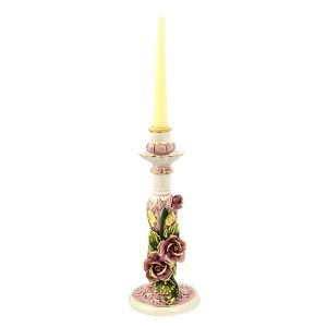 PORTACANDELE ROSE Kerzenhalter Keramik Kreationen Barock Stil 24k Gold Deko Made Italy