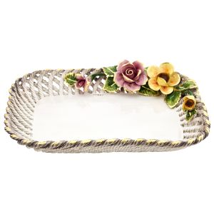 CENTROTAVOLA DUCALE Schale Tafelaufsatz Keramik Barockstil 24k Gold Handarbeit Made Italy