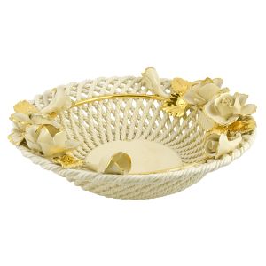 CENTROTAVOLA ROSETO Schale Tafelaufsatz Keramik Barockstil 24k Gold Handarbeit Made Italy