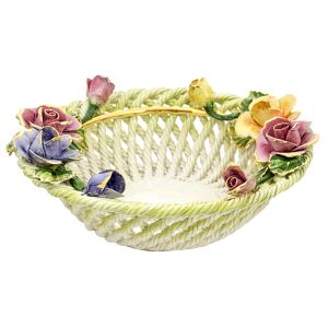 CENTROTAVOLA ROSE Schale Tafelaufsatz Keramik Barockstil 24k Gold Handarbeit Made Italy