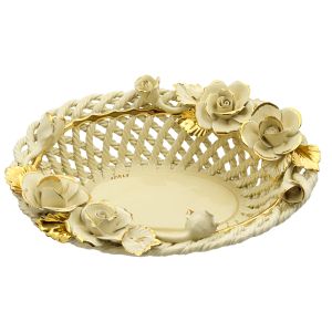 CENTROTAVOLA ROSEO Schale Tafelaufsatz Keramik Barockstil 24k Gold Handarbeit Made Italy