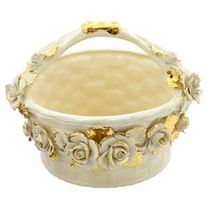 CENTROTAVOLA CESTO Schale Tafelaufsatz Keramik Barockstil 24k Gold Handarbeit Made Italy