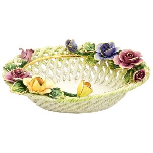 CENTROTAVOLA ROSEO Schale Tafelaufsatz Keramik Barockstil 24k Gold Handarbeit Made Italy