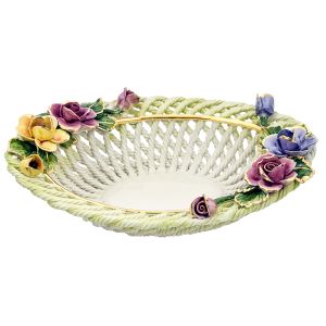 CENTROTAVOLA ROSATO Schale Tafelaufsatz Keramik Barockstil 24k Gold Handarbeit Made Italy