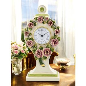 OROLOGIO ROSETTE Tischuhr Kaminuhr Keramik Barockstil 24k Gold Handarbeit Made in Italy
