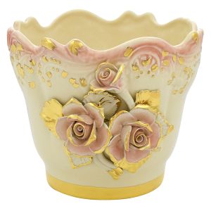 PORTAVASO ROSE 2 Übertopf Blumentopf Keramik 24k Blattgold Deko Handarbeit Made Italy