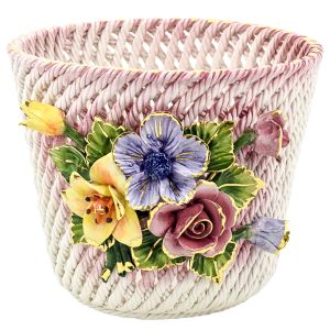 PORTAVASO FIORI 1 Übertopf Blumentopf Keramik 24k Blattgold Deko Handarbeit Made Italy