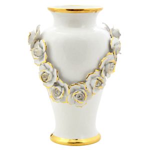 ROSETTE Italienische Keramik Vase handgemacht 24k Goldfarbe Barockstil handbemalt