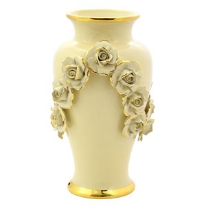 ROSETTE Italienische Keramik Vase handgemacht 24k Goldfarbe Barockstil handbemalt