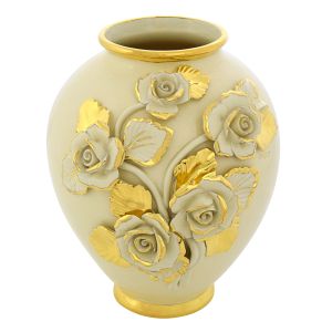 BRIOSO  Italienische Keramik Vase handgemacht 24k Goldfarbe Barockstil handbemalt