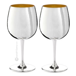 CALICI BALLON GLÄSER Set 2 Gläser Stielglas Vergoldet Versilbert Edelmetalle Handgemacht Made in Italy