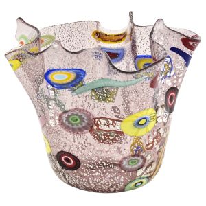 FAZZOLETTO ARGENTO MURRINE Murano Glas Schale Vase Blattsilber 925 Murrine Made Italy