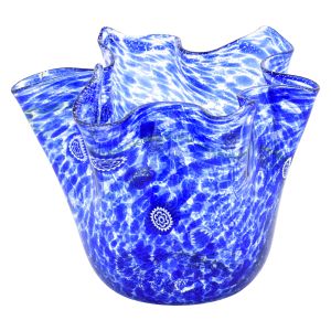 FAZZOLETTO MACETE MURRINE Murano Glas Schale Vase Blattsilber 925 Murrine Made Italy