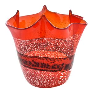 SILBERBAND HANDGEMACHTES Herzstück Vase aus Muranoglas Schale Blattsilber Venedig Made Italy