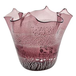 FAZZOLETTO FASCIA ARGENTO Murano Glas Schale Vase Blattsilber 925 Murrine Made in Italy