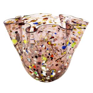 FAZZOLETTO ARLECCHINO Tafelaufsatz Schale authentisches mundgeblasenes Murano-Glas mit Murrine und 925er Blattsilber Made Italy