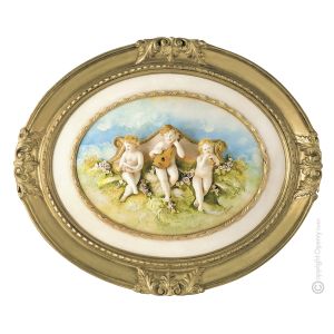 MUSIKER-CHERUBIM Bild Basrelief Flachrelief Porzellan Capodimonte Made in Italy