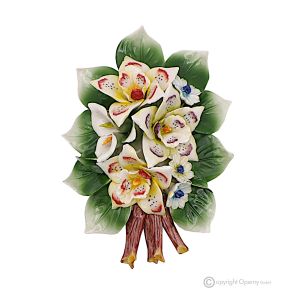 ORCHIDEEN - Blumenzweig für die Wand, feines Capodimonte-Porzellan, handgefertigt