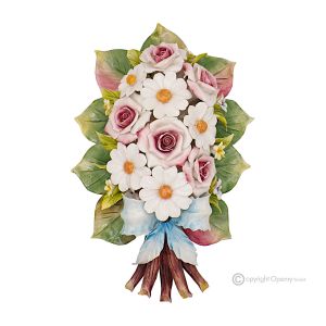 ROSEN UND GÄNSEBLÜMCHEN - Wandblumenzweig, Capodimonte-Keramik, hohe Qualität
