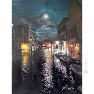 NACHT Gemälde auf Leinwand von Massimo Scarpa in Enkaustik Technik