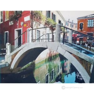 BRÜCKE Gemälde auf Leinwand von Massimo Scarpa in Enkaustik Technik