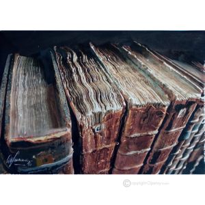BÜCHER Gemälde auf Leinwand von Massimo Scarpa in Enkaustik Technik