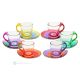 HAPPY Set aus 6 Espressotassen mit handbemalter Untertasse aus Tonglas